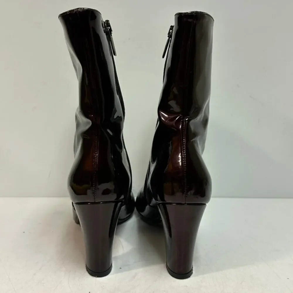 WORN TWICE Aquatalia Women's Burgundy Patent Leather Boots Heels Size Zip 10 M